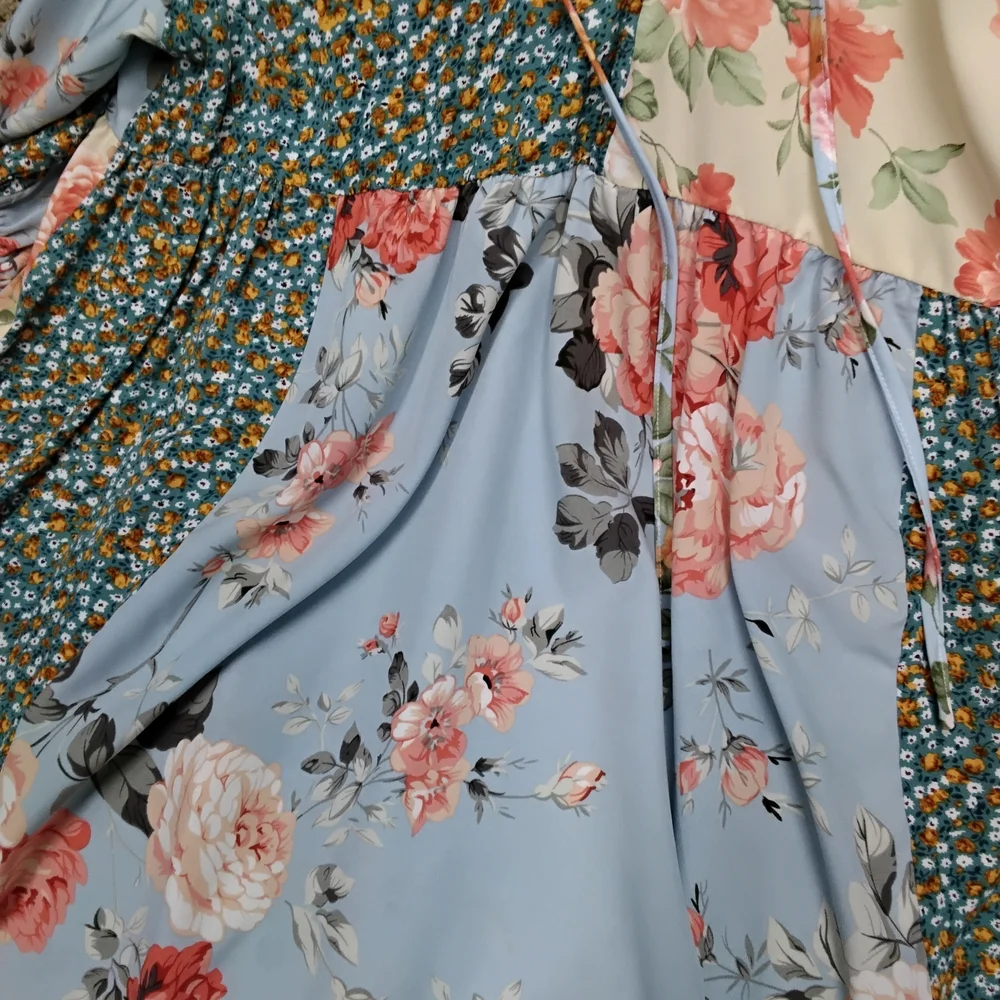 3842 Size XL Umgee Blue and Pink Floral Blouse - Picture 4 of 8